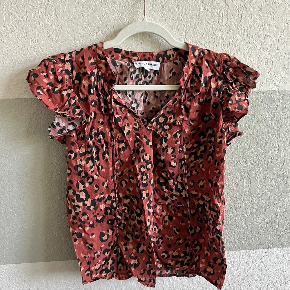 Karina Grimaldi Ruffle Leopard Print Top $152 - Picture 2 of 3